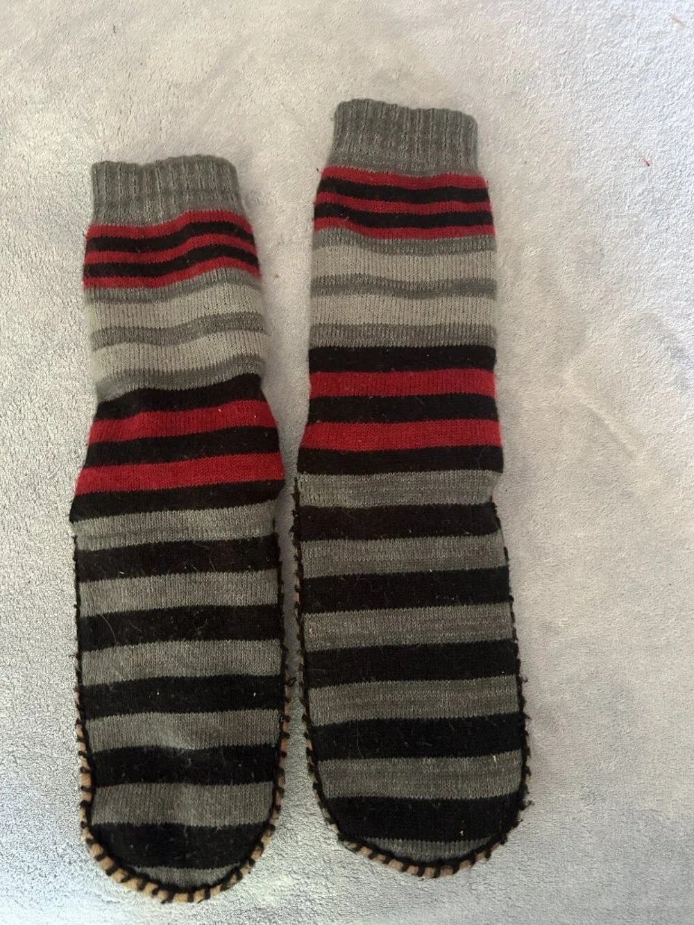Men's Striped Gripper Slipper Socks - Gray, Black & Red